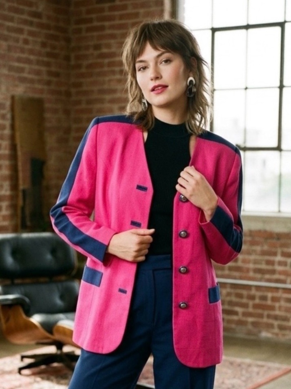 Blazer SASSÓN Women's Pink & Navy Vintage Size 10